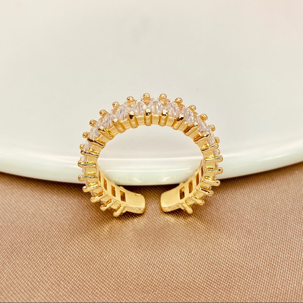 18K Iced Yellow Gold Diamond CZ Baguette Cut Open Ring Design - Picture 7 of 14